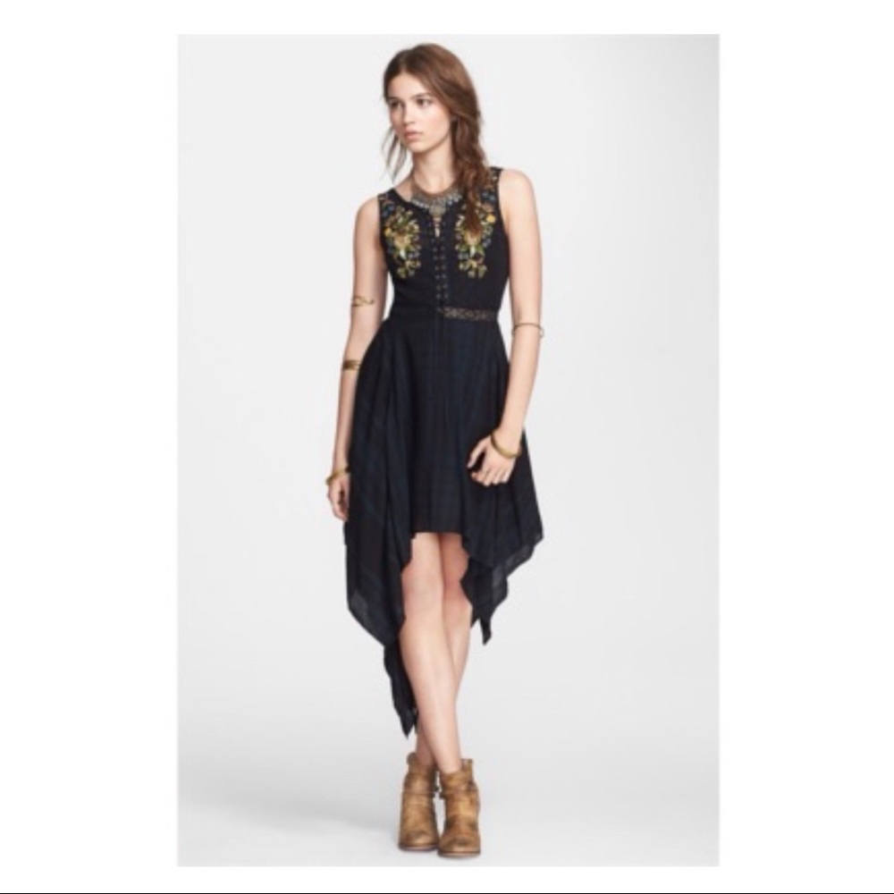 Asymmetrical Embroidered Free People Dress Sz 0